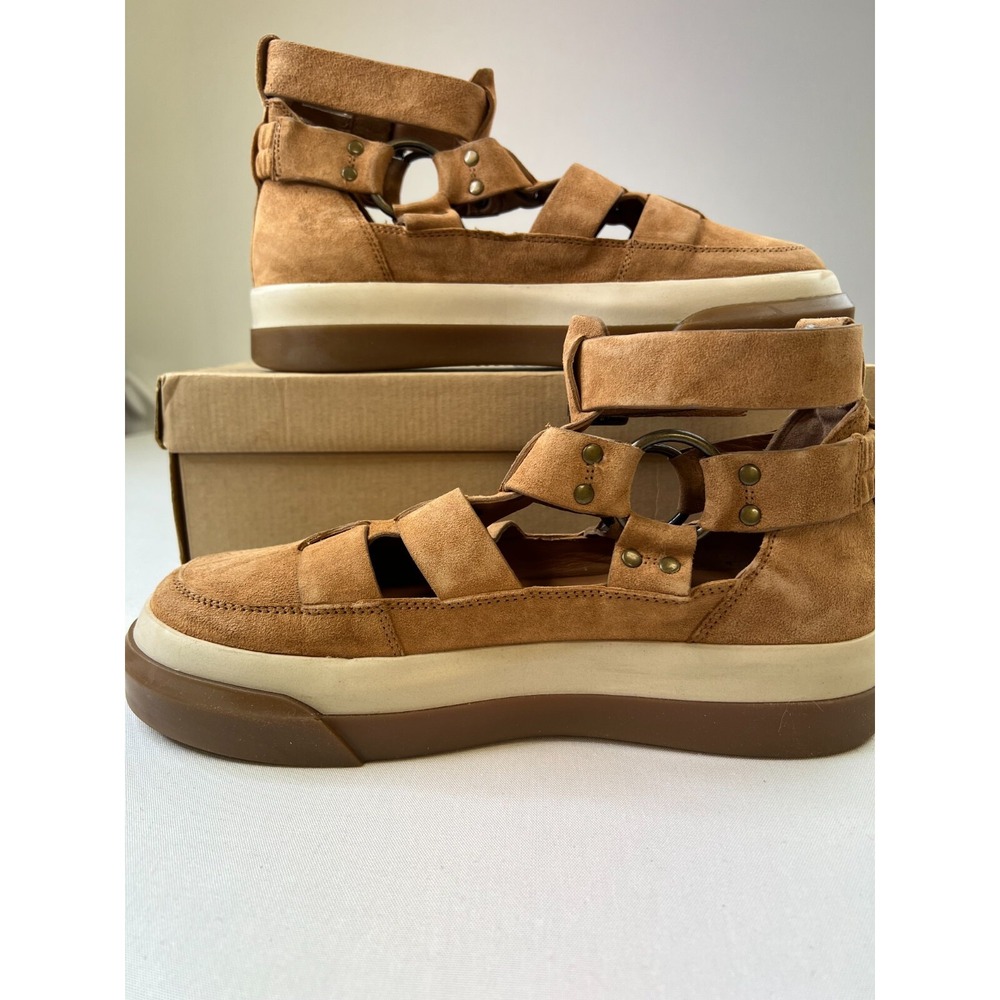 Free People Women Bodhi Fisher Sneaker Boot Tan High-Top Suede Sz 10